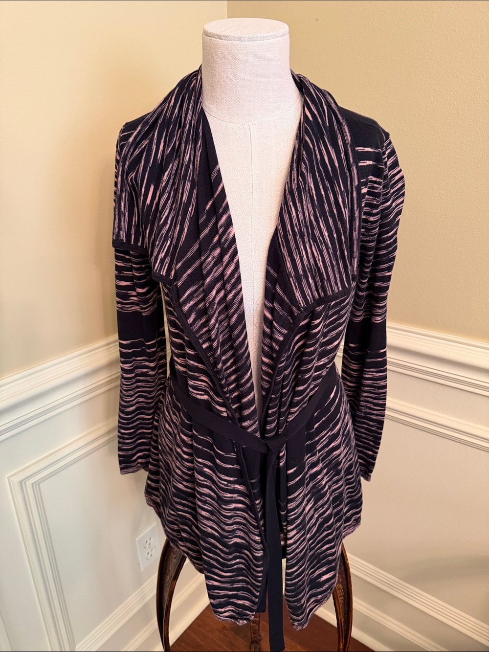 Nine West Black and Blush Striped Open Cardigan